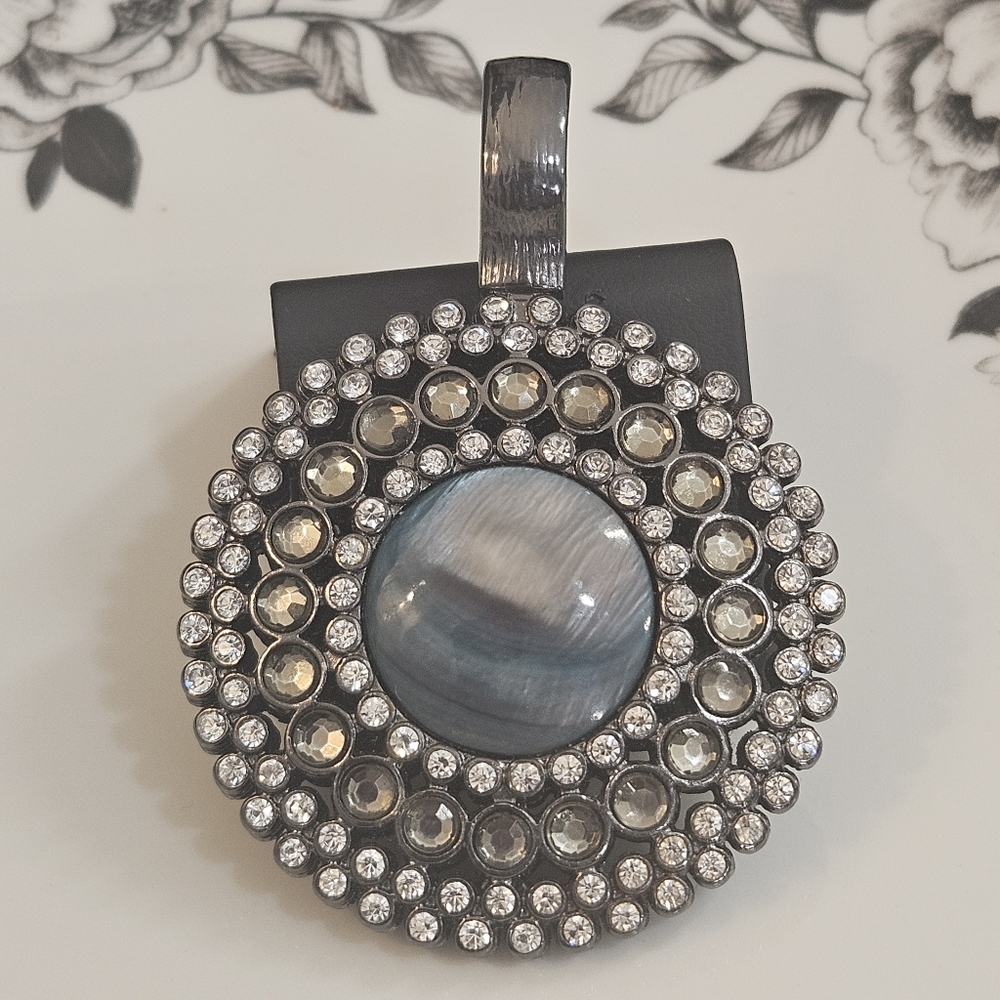 Premier Designs Mother of Pearl Reversible  Crystal Pendant Snap on Bail